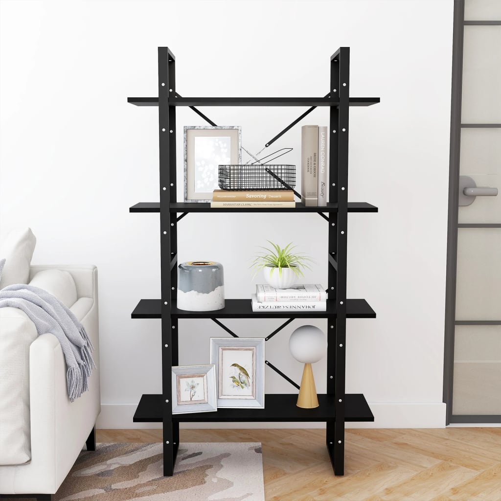 vidaXL Book Cabinet | Black | Solid Pine Wood, Metal | 80 x 30 x 140 cm
