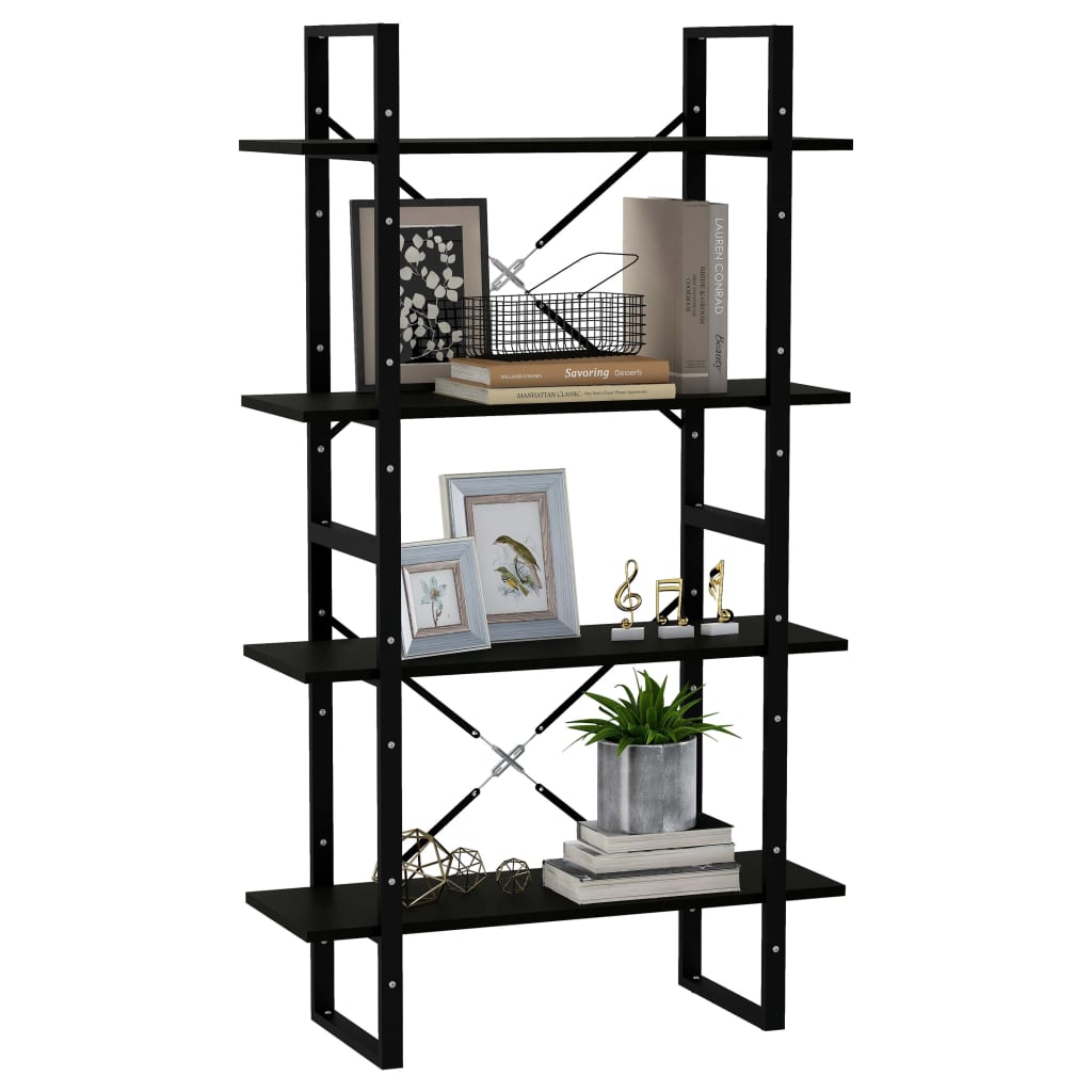 vidaXL Book Cabinet | Black | Solid Pine Wood, Metal | 80 x 30 x 140 cm