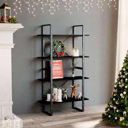 vidaXL Book Cabinet | Black | Solid Pine Wood, Metal | 80 x 30 x 140 cm