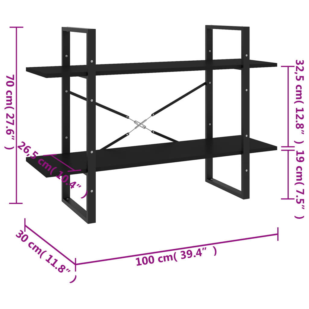 vidaXL Book Cabinet | Black | Engineered wood | 100 x 30 x 70 cm | Book Cabinet