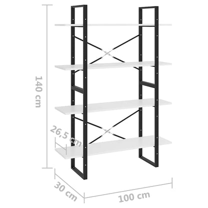 806477 vidaXL 4-Tier Book Cabinet White 100x30x140 cm Engineered Wood