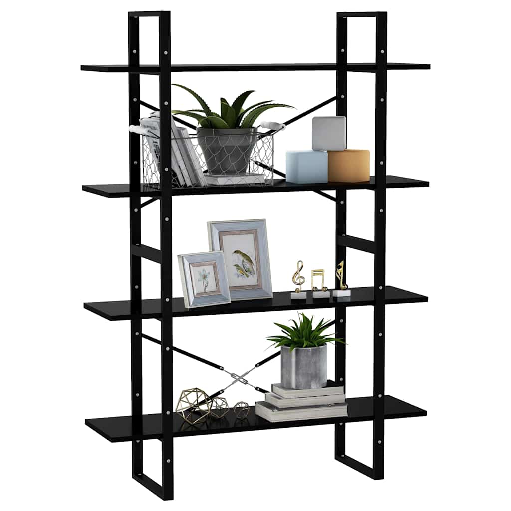 806478 vidaXL 4-Tier Book Cabinet Black 100x30x140 cm Engineered Wood