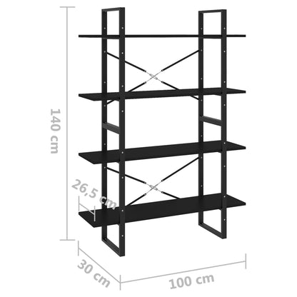 vidaXL Book Cabinet | Black | Engineered wood, Metal | 100x30x140 cm