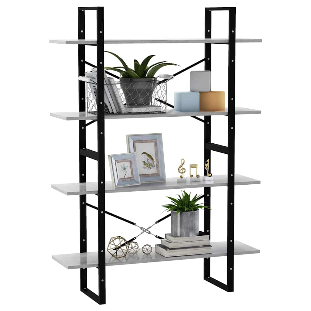 806481 vidaXL 4-Tier Book Cabinet Concrete Grey 100x30x140 cm Engineered Wood