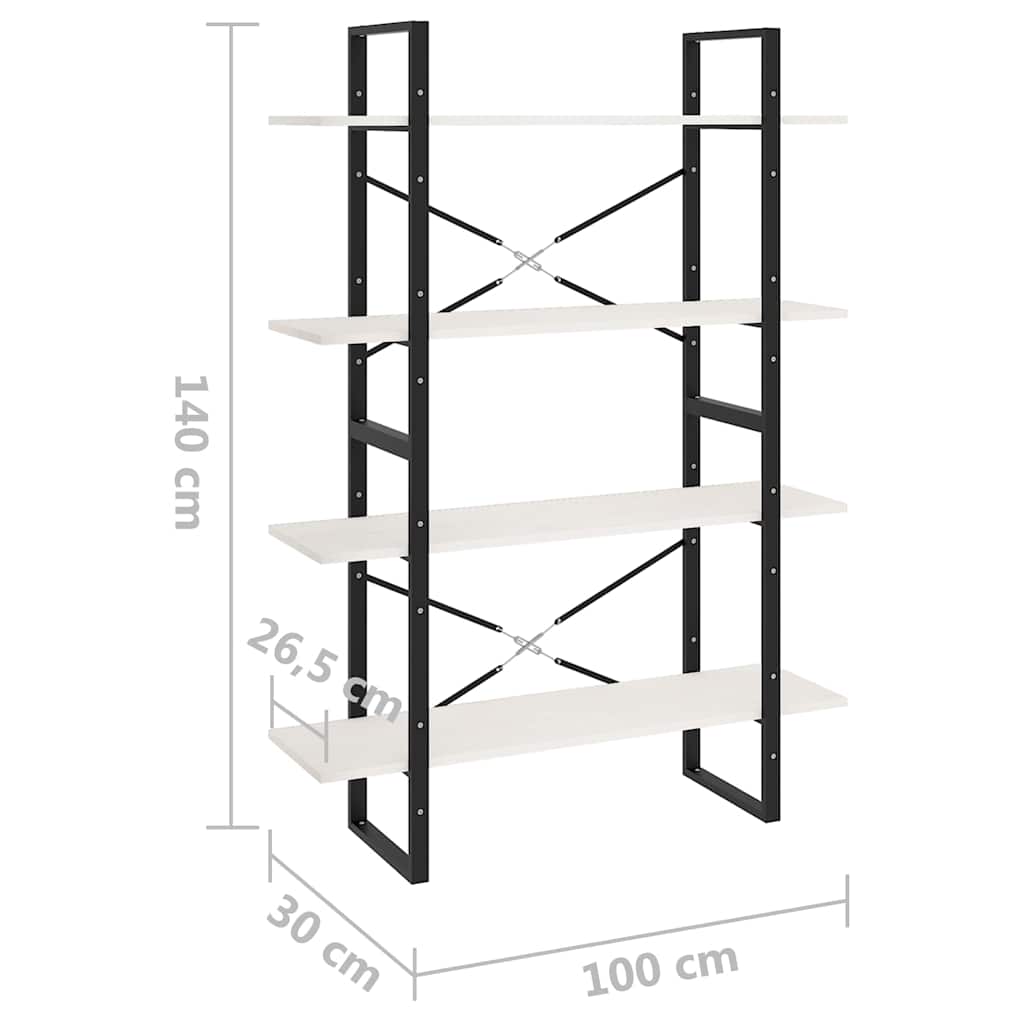 vidaXL 4-Tier Book Cabinet White 100x30x140 cm Solid Wood Pine