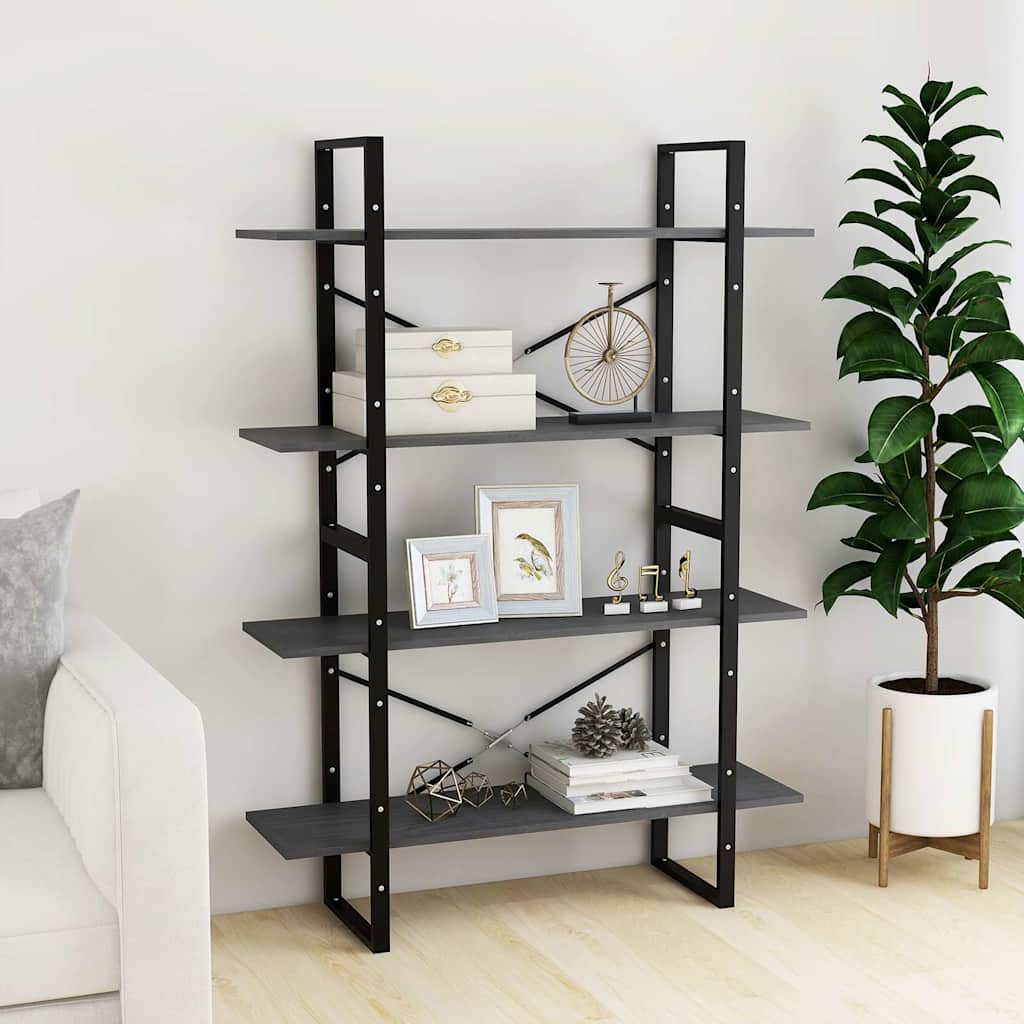 vidaXL 4-Tier Book Cabinet Grey 100x30x140 cm Solid Wood Pine
