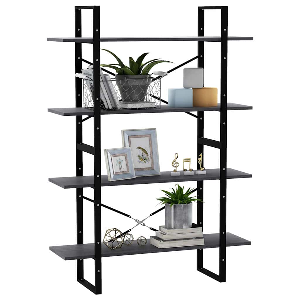 vidaXL 4-Tier Book Cabinet Grey 100x30x140 cm Solid Wood Pine