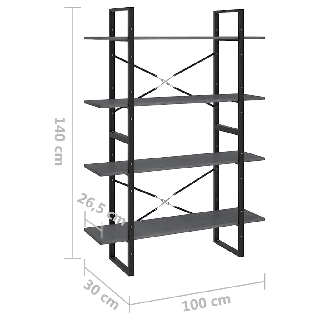 vidaXL 4-Tier Book Cabinet Grey 100x30x140 cm Solid Wood Pine