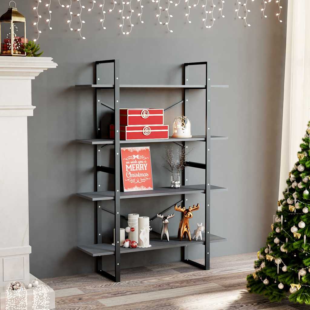 vidaXL 4-Tier Book Cabinet Grey 100x30x140 cm Solid Wood Pine