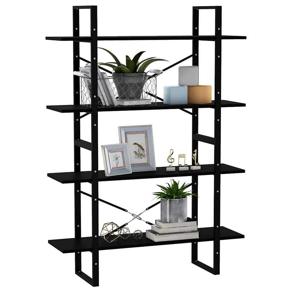 vidaXL 4-Tier Book Cabinet Black 100x30x140 cm Solid Wood Pine