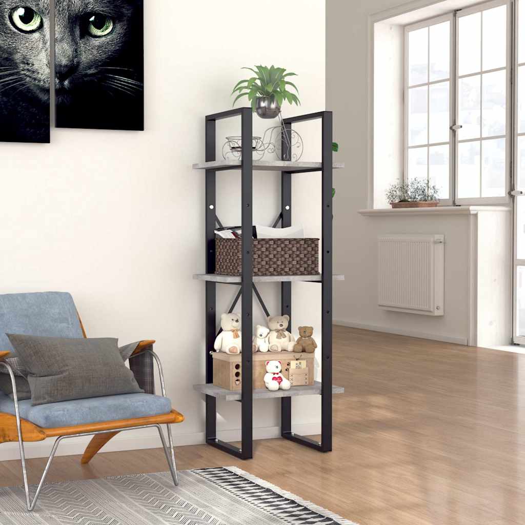 806491 vidaXL 3-Tier Book Cabinet Concrete Grey 40x30x105 cm Engineered Wood