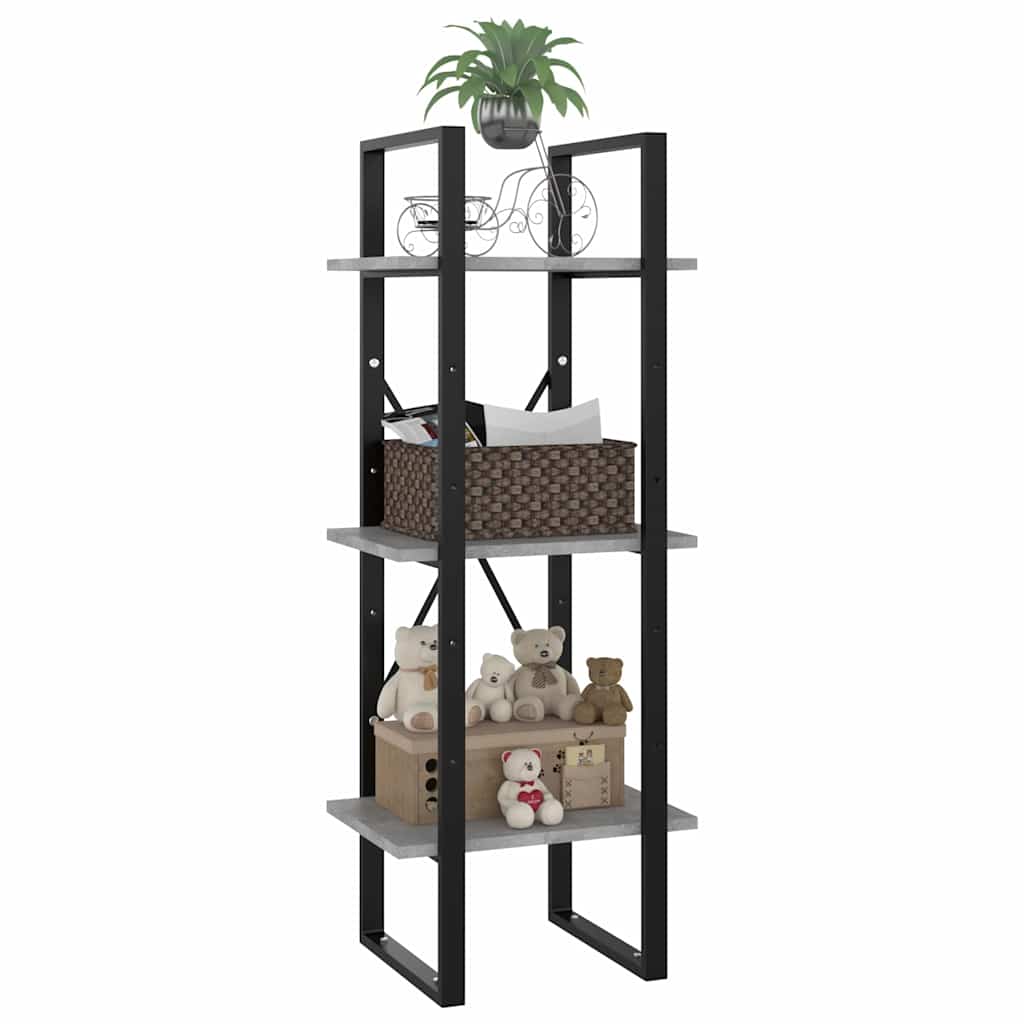 806491 vidaXL 3-Tier Book Cabinet Concrete Grey 40x30x105 cm Engineered Wood