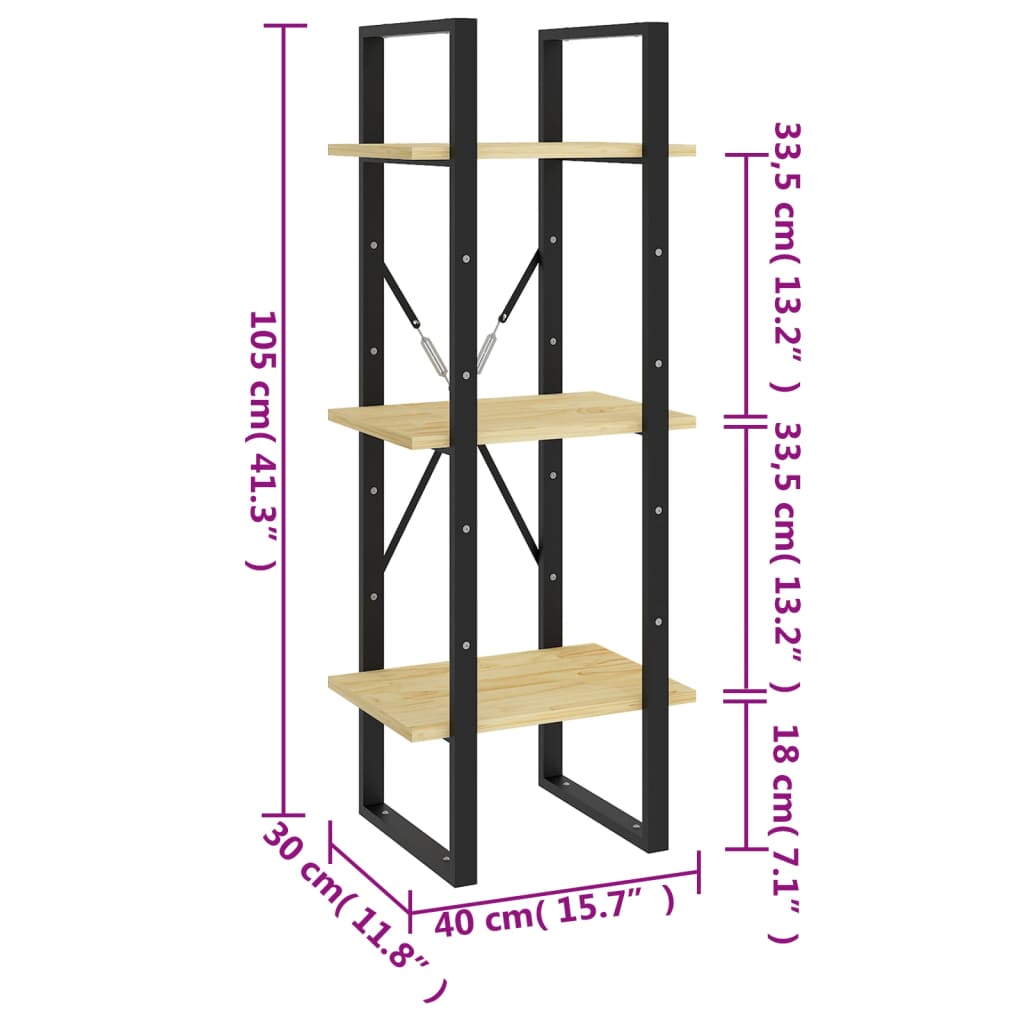 vidaXL 3-Tier Book Cabinet 40x30x105 cm Solid Pinewood