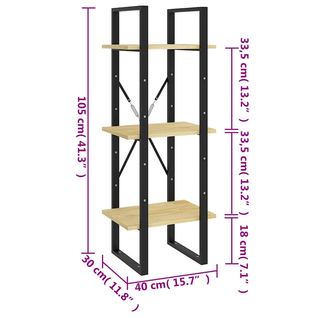 806492 vidaXL 3-Tier Book Cabinet 40x30x105 cm Solid Wood Pine