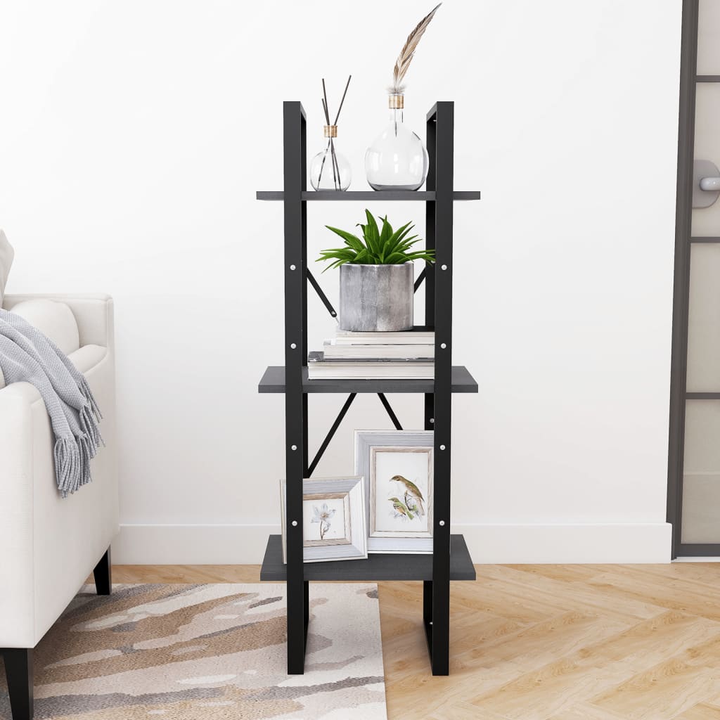 vidaXL 3-Tier Book Cabinet Grey 40x30x105 cm Solid Pinewood