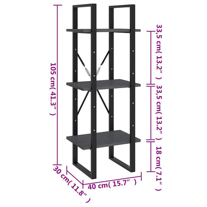 vidaXL 3-Tier Book Cabinet Grey 40x30x105 cm Solid Wood Pine