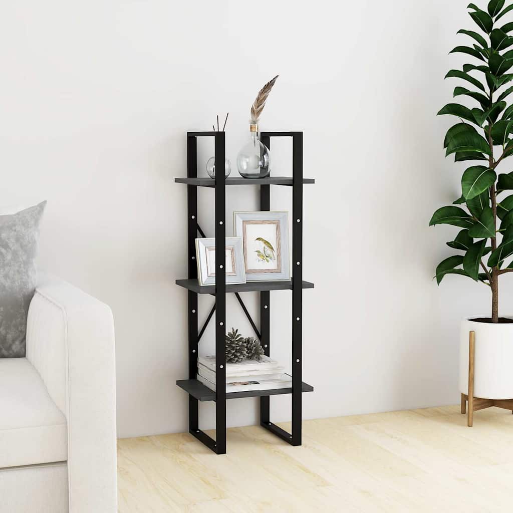 vidaXL 3-Tier Book Cabinet Grey 40x30x105 cm Solid Wood Pine