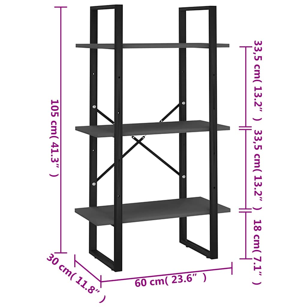 806509 vidaXL Storage Shelf Grey 60x30x105 cm Engineered Wood
