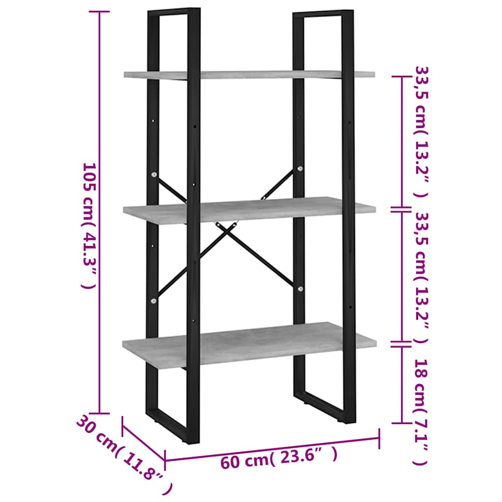 806511 vidaXL Storage Shelf Concrete Grey 60x30x105 cm Engineered Wood