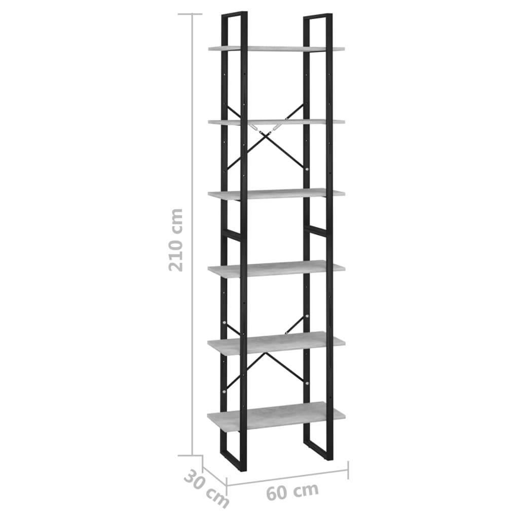 vidaXL Storage Shelf Concrete Grey 60x30x210cm Engineered Wood