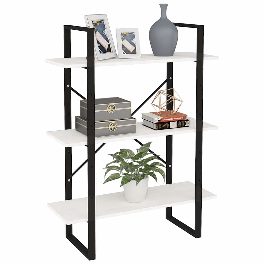 806533 vidaXL 3-Tier Book Cabinet White 80x30x105 cm Solid Wood Pine