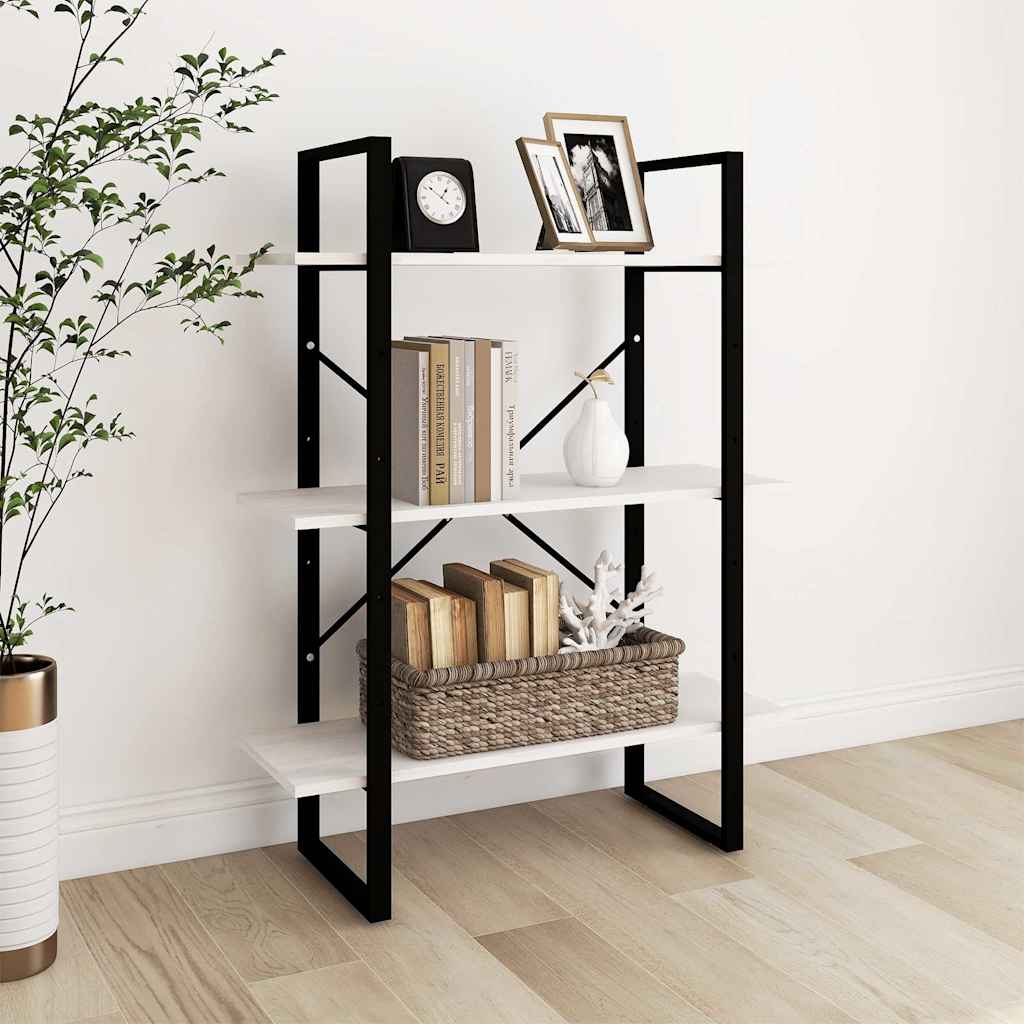 806533 vidaXL 3-Tier Book Cabinet White 80x30x105 cm Solid Wood Pine
