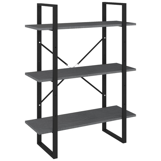 vidaXL 3-Tier Book Cabinet Grey 80x30x105 cm Solid Pine Wood