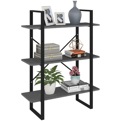 806534 vidaXL 3-Tier Book Cabinet Grey 80x30x105 cm Solid Wood Pine