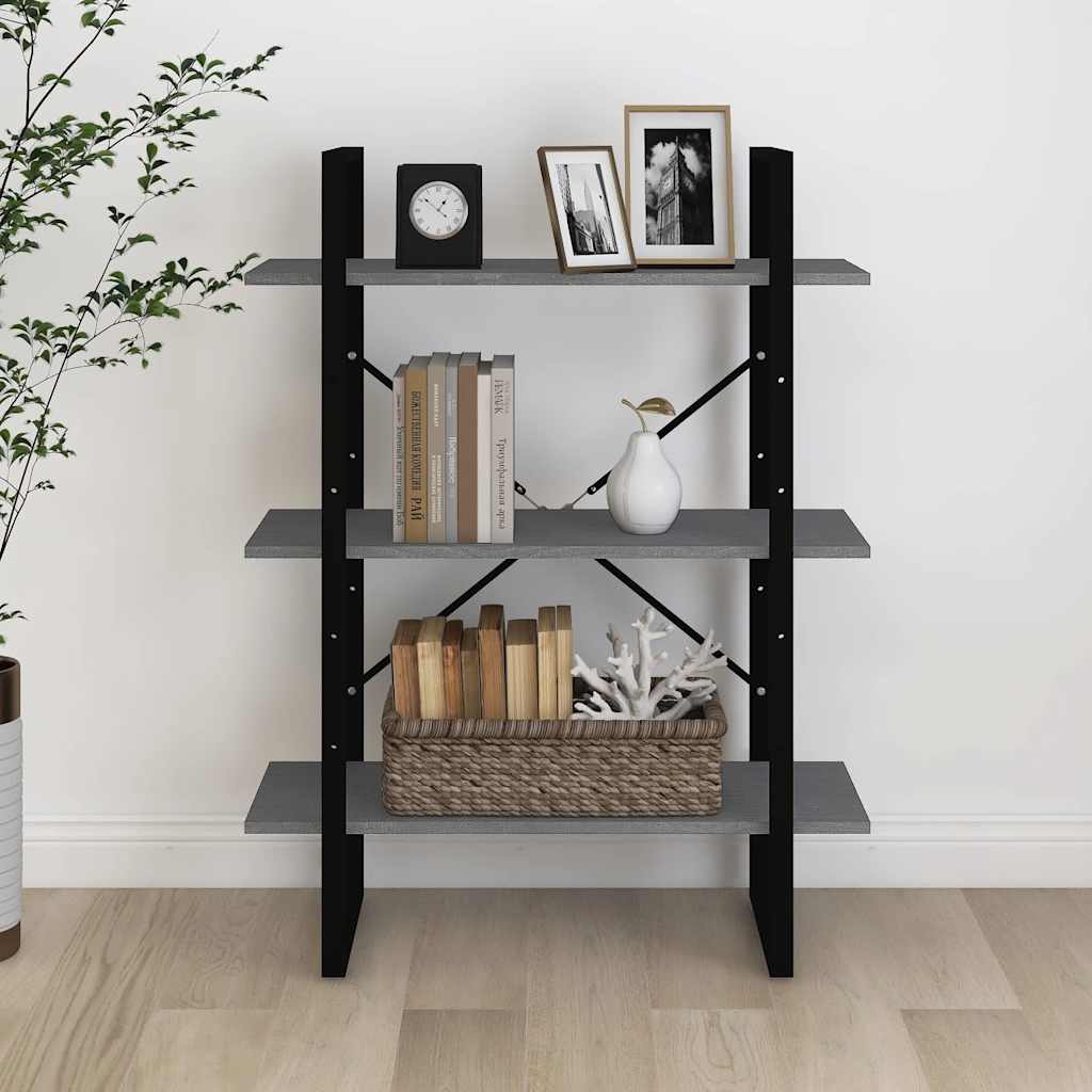 806534 vidaXL 3-Tier Book Cabinet Grey 80x30x105 cm Solid Wood Pine