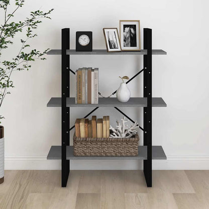 806534 vidaXL 3-Tier Book Cabinet Grey 80x30x105 cm Solid Wood Pine