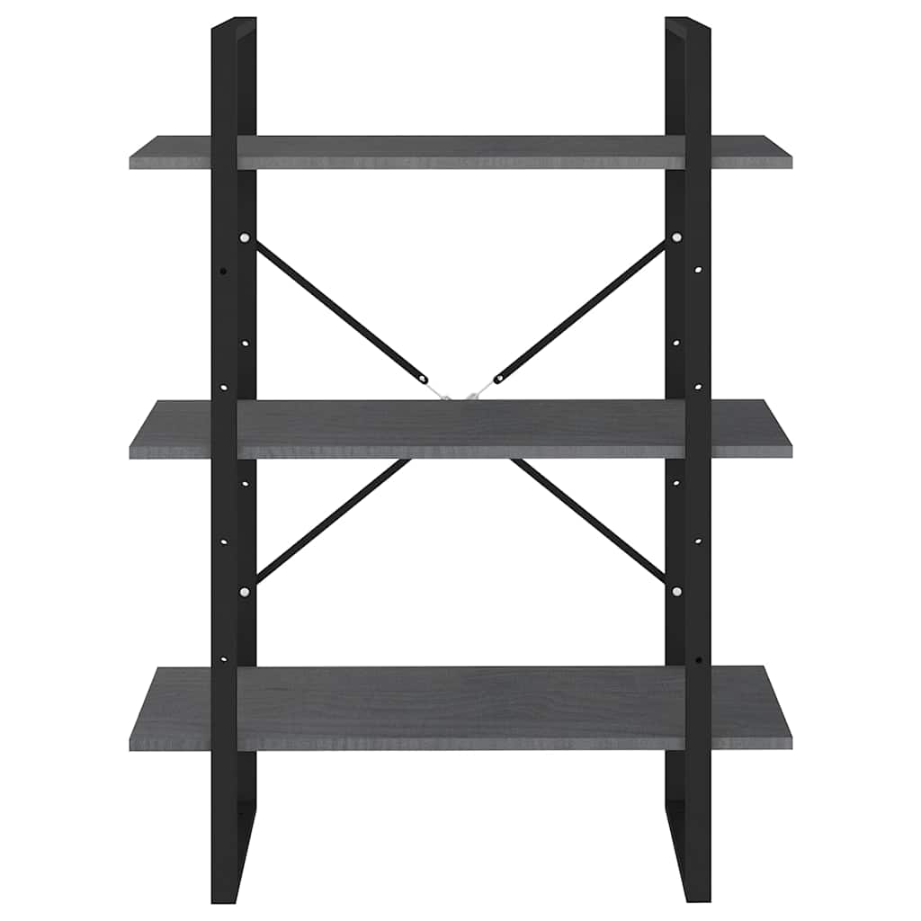 806534 vidaXL 3-Tier Book Cabinet Grey 80x30x105 cm Solid Wood Pine