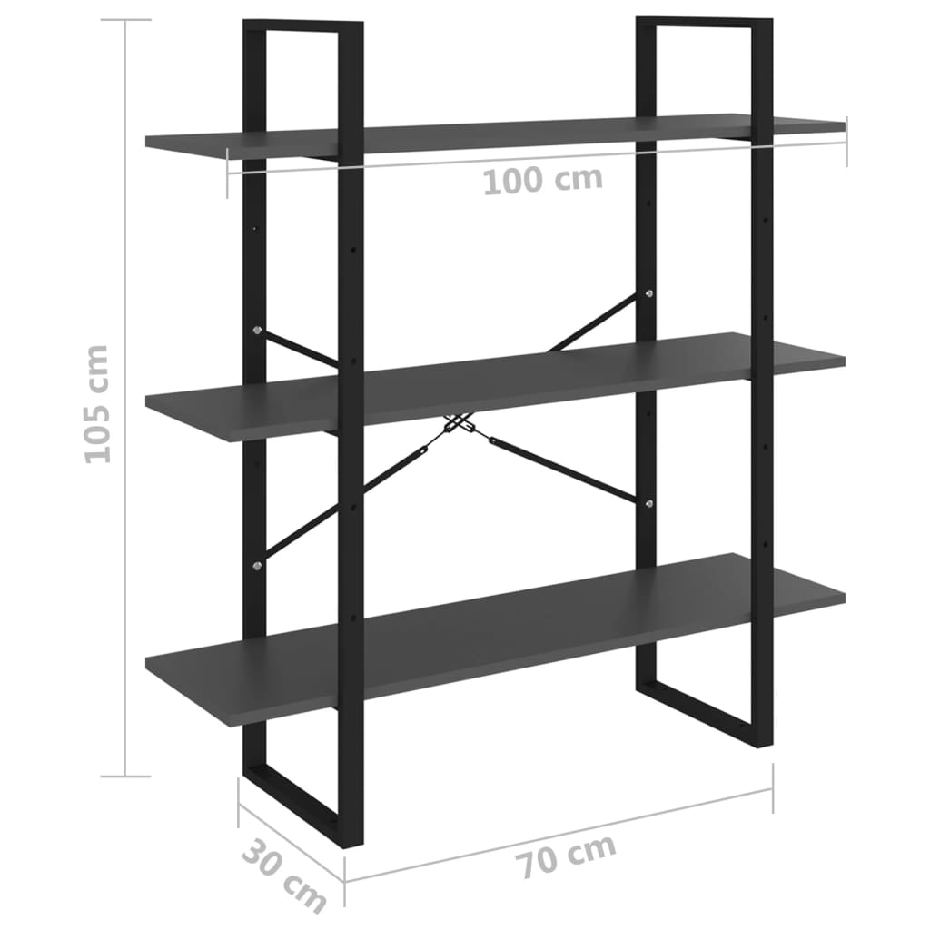 vidaXL Book Cabinet Grey 100x30x105 cm Engineered Wood