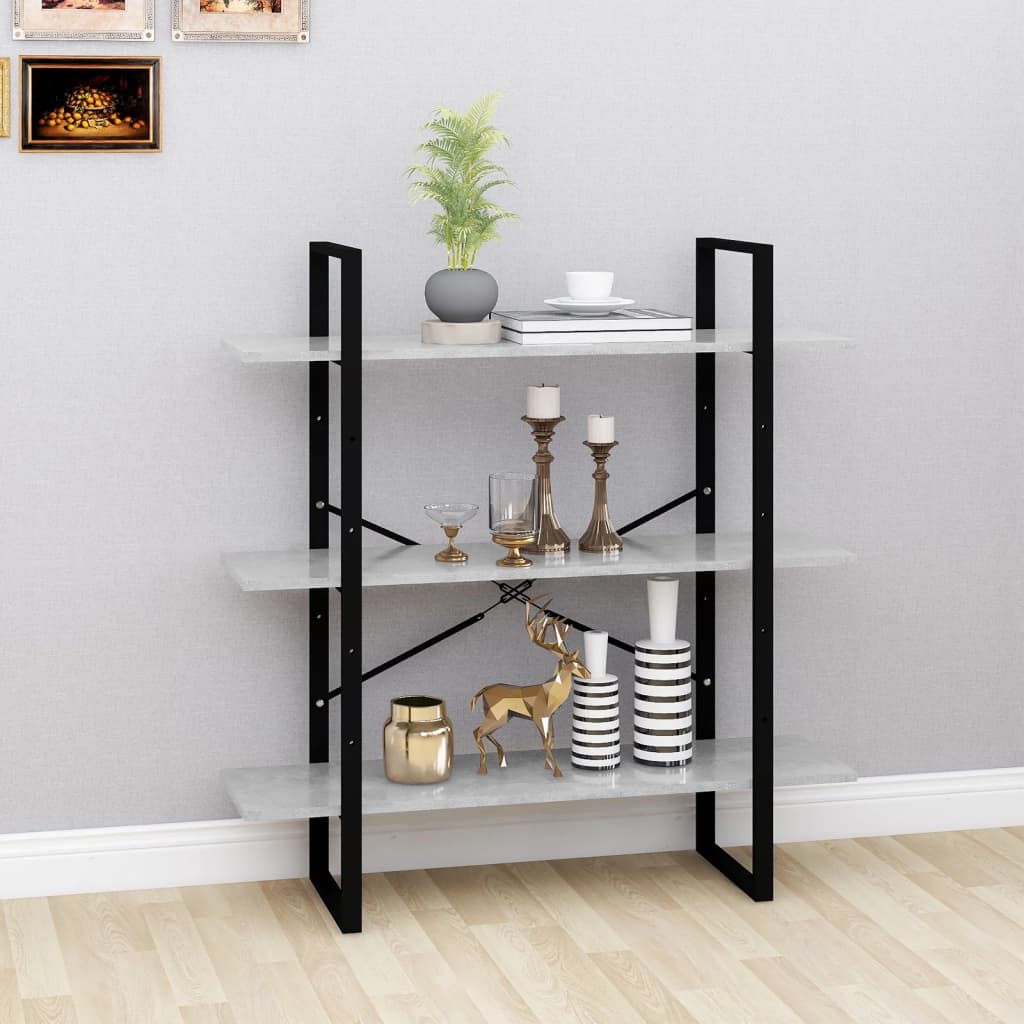 vidaXL Book Cabinet Concrete Grey 100x30x105 cm Engineered Wood