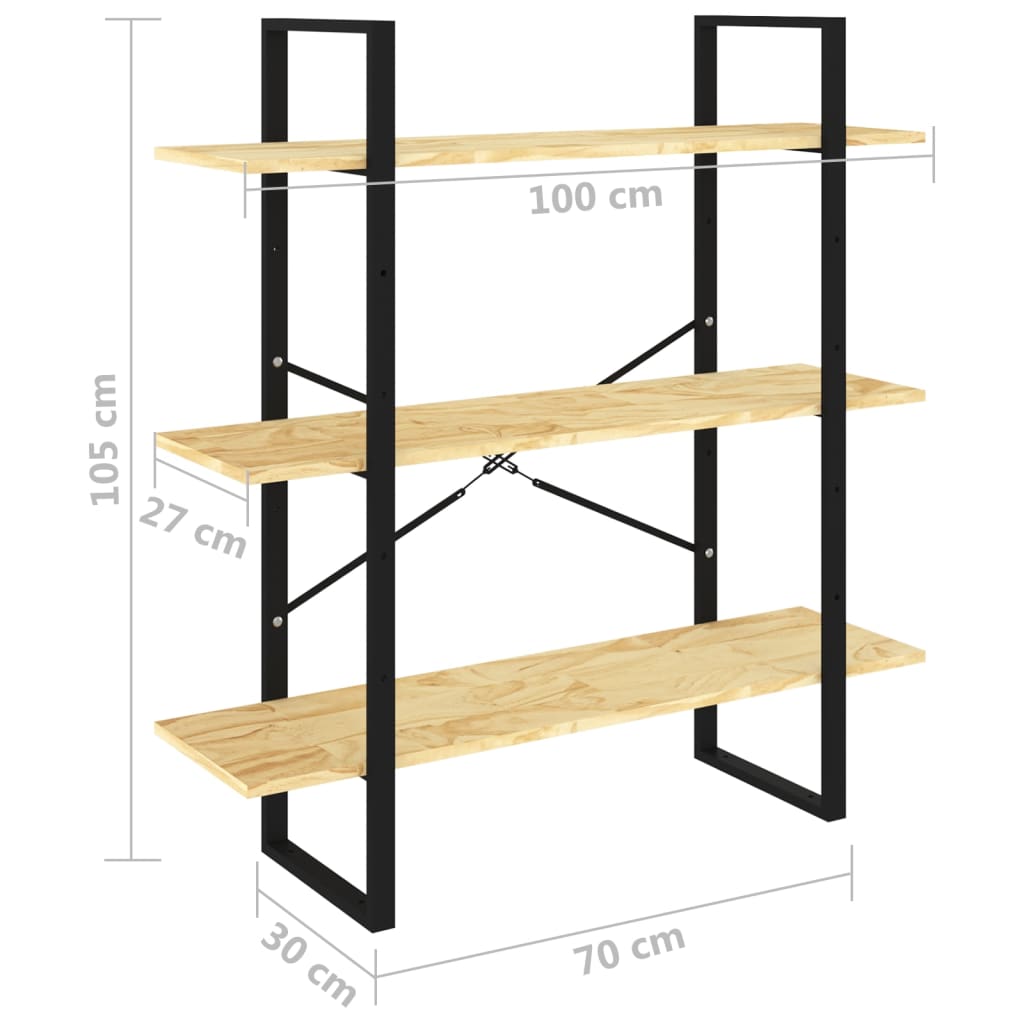 vidaXL 3-Tier Book Cabinet 100x30x105 cm Solid Pine Wood