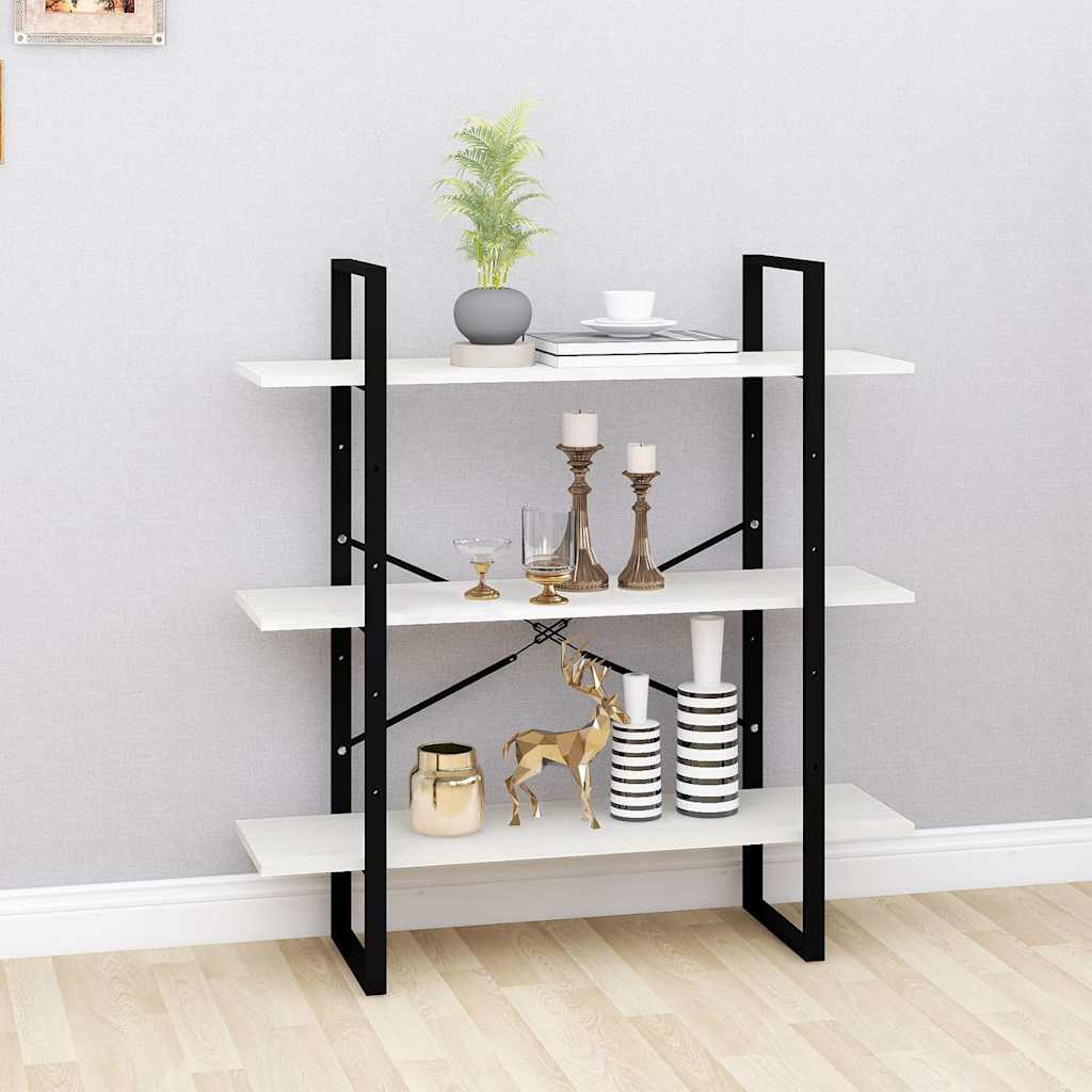 806553 vidaXL 3-Tier Book Cabinet White 100x30x105 cm Solid Wood Pine