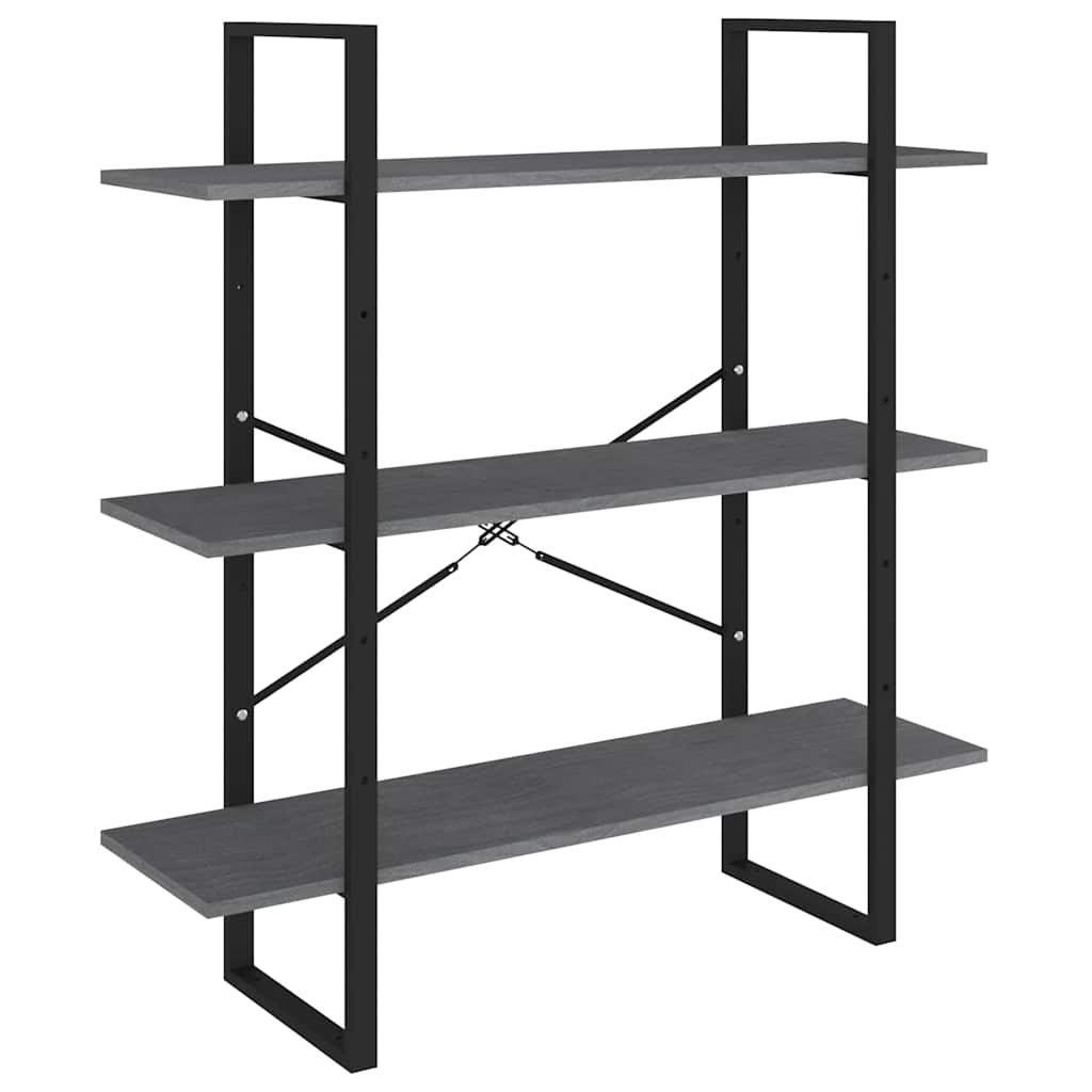 806554 vidaXL 3-Tier Book Cabinet Grey 100x30x105 cm Solid Wood Pine