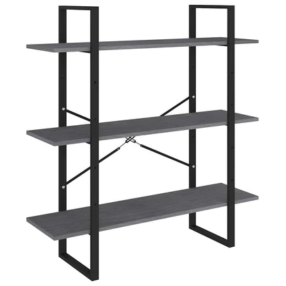 806554 vidaXL 3-Tier Book Cabinet Grey 100x30x105 cm Solid Wood Pine