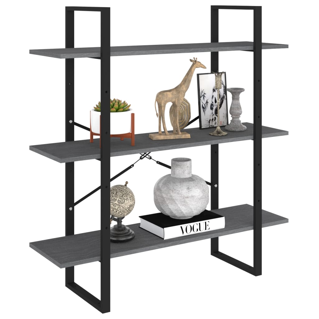 vidaXL 3-Tier Book Cabinet Grey 100x30x105 cm Solid Pine Wood