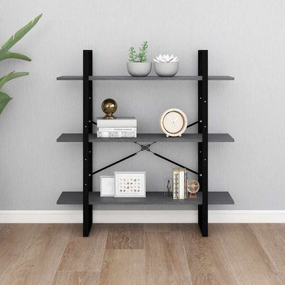 806554 vidaXL 3-Tier Book Cabinet Grey 100x30x105 cm Solid Wood Pine