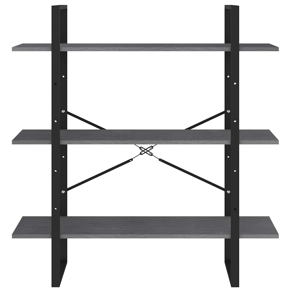 806554 vidaXL 3-Tier Book Cabinet Grey 100x30x105 cm Solid Wood Pine