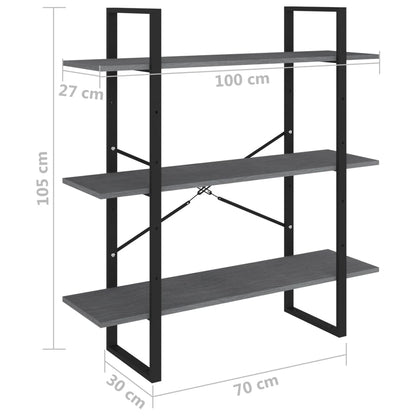 vidaXL 3-Tier Book Cabinet Grey 100x30x105 cm Solid Pine Wood