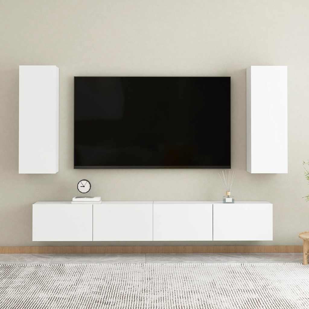 vidaXL 4 Piece TV Cabinet Set White Engineered Wood