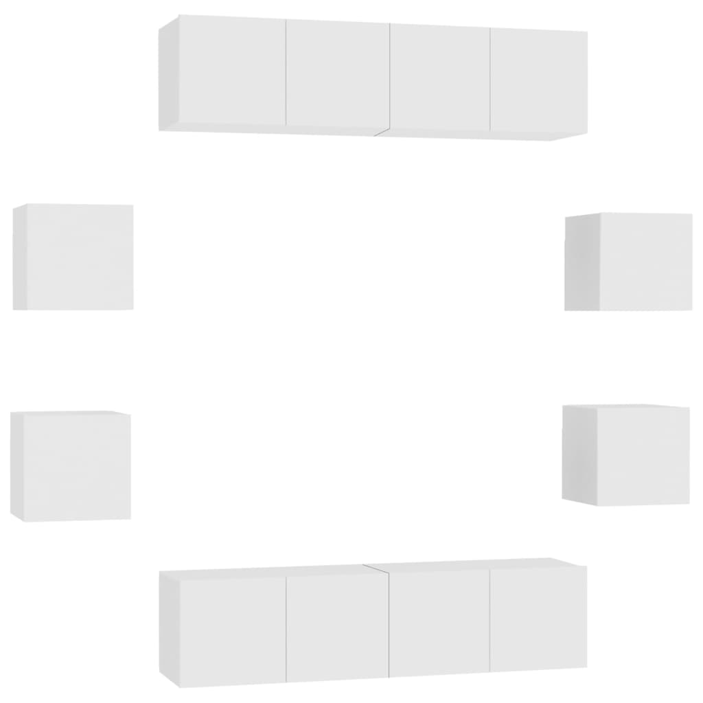 vidaXL 8 Piece TV Cabinet Set White Engineered Wood