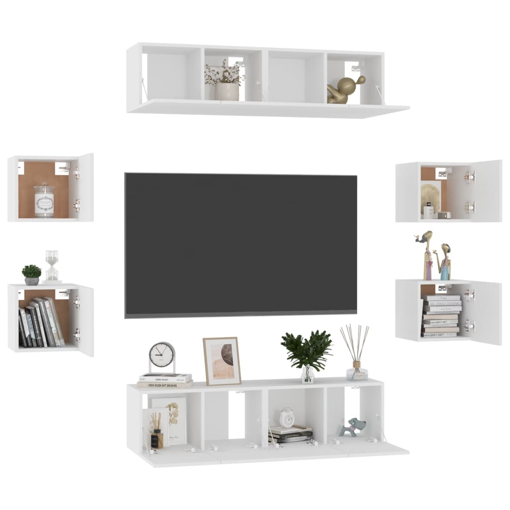 vidaXL 8 Piece TV Cabinet Set White Engineered Wood