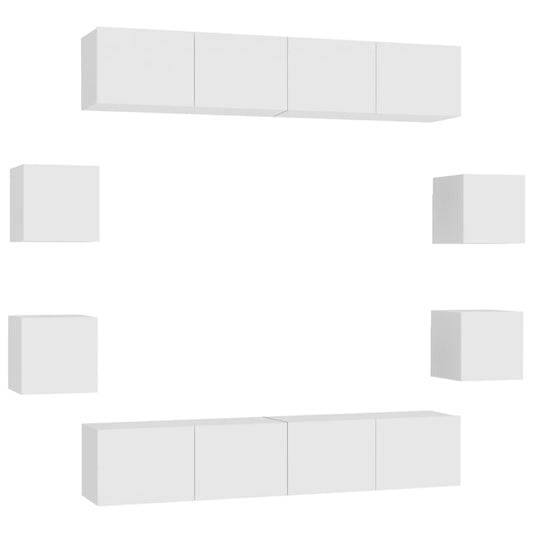 vidaXL 8 Piece TV Cabinet Set White Engineered Wood