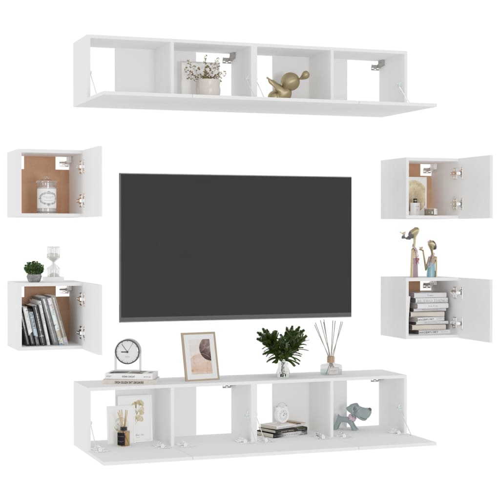 vidaXL 8 Piece TV Cabinet Set White Engineered Wood