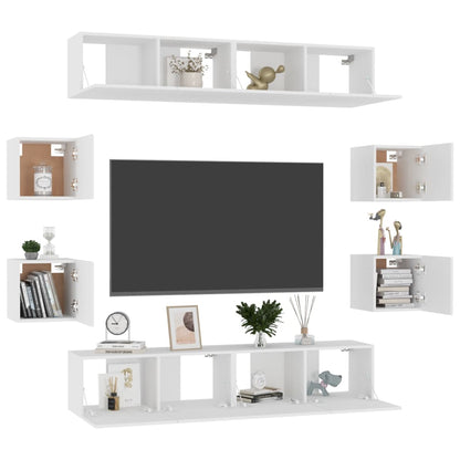 vidaXL 8 Piece TV Cabinet Set White Engineered Wood