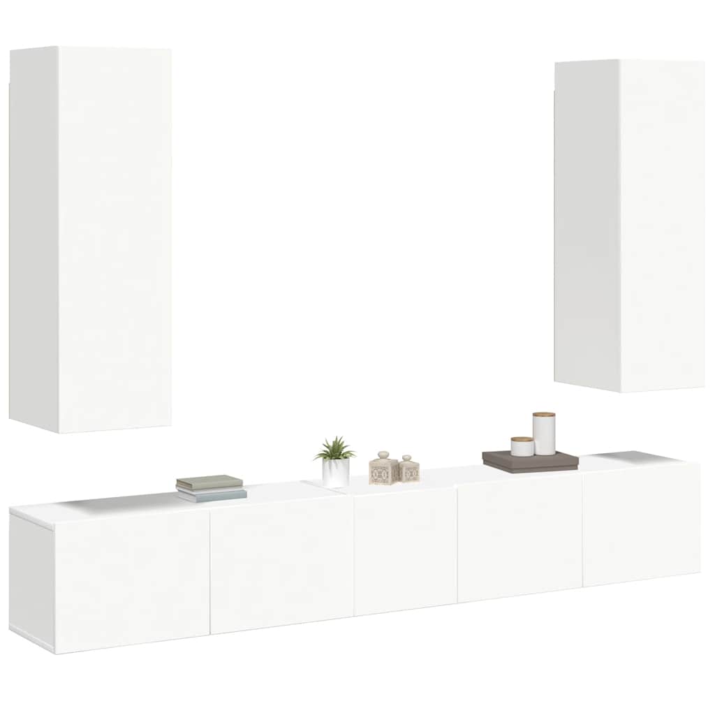 vidaXL 5 Piece TV Cabinet Set White Engineered Wood