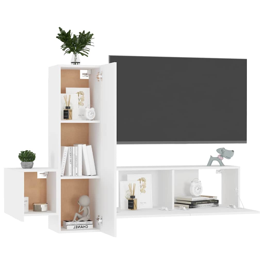 vidaXL 3 Piece TV Cabinet Set White Engineered Wood