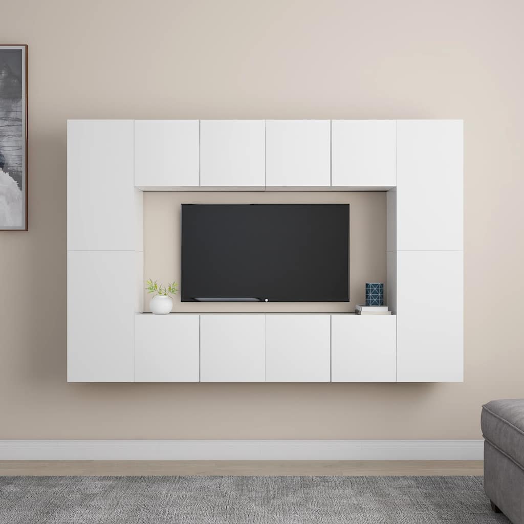 vidaXL 8 Piece TV Cabinet Set White Engineered Wood
